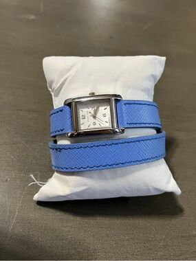 Michael Kors Silver Case Watch with Blue Wrap Strap